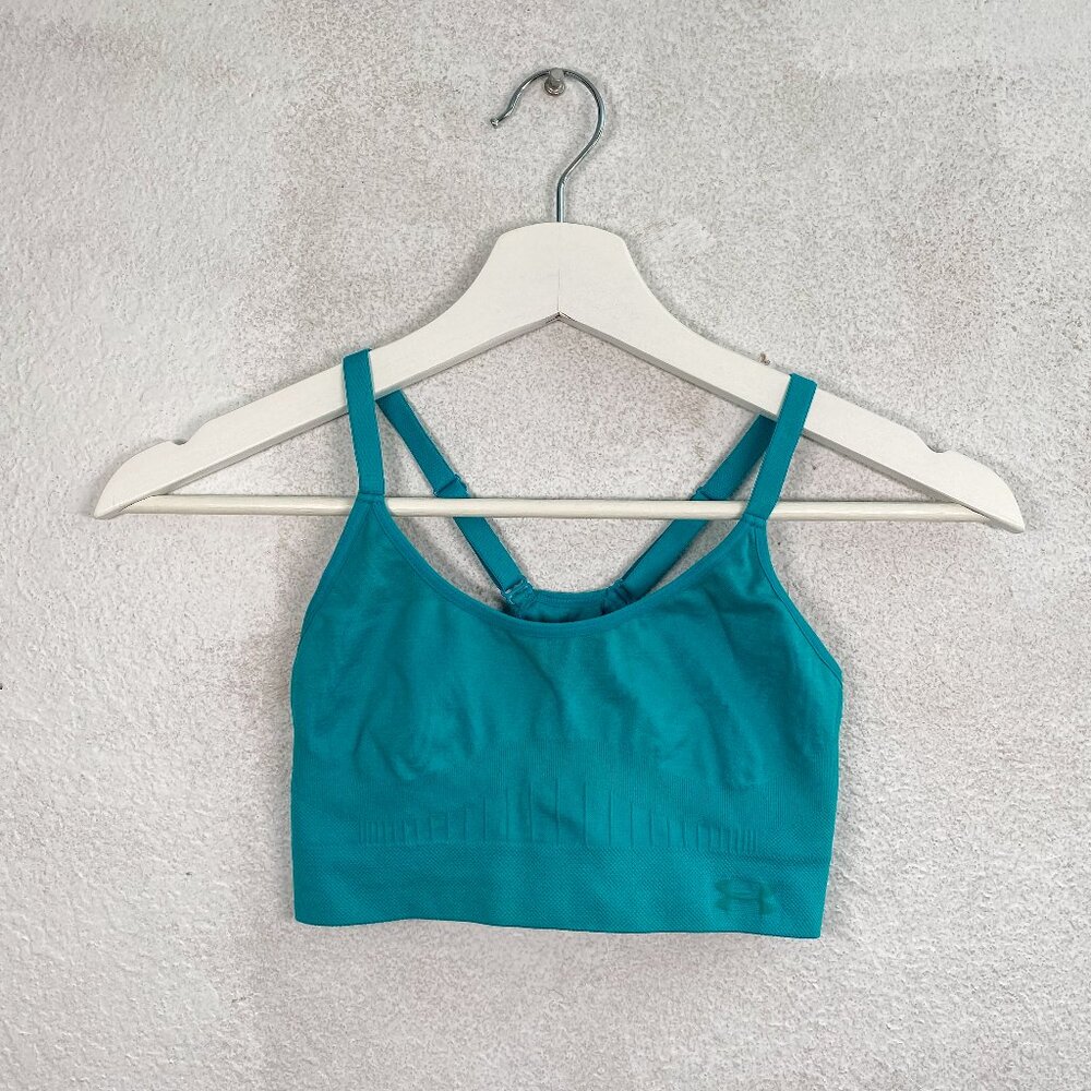 Under Armour Sports Bra Womens Fitted Seamless Bralette Teal Size S Low Impact